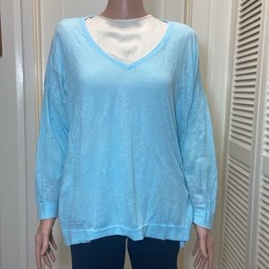 Blue Linen Pure Collection V neck Pullover Sweatshirt